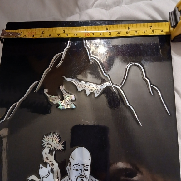 Fu lu Shou Vintage Chinese Black Lacquer Abalone shell Art - Picture 6 of 9